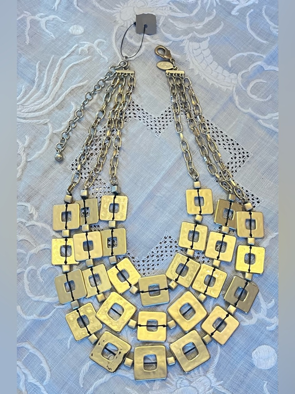 CHICO’S Gold Tone Geometric Triple Strand Necklace Adjustable New With Tag